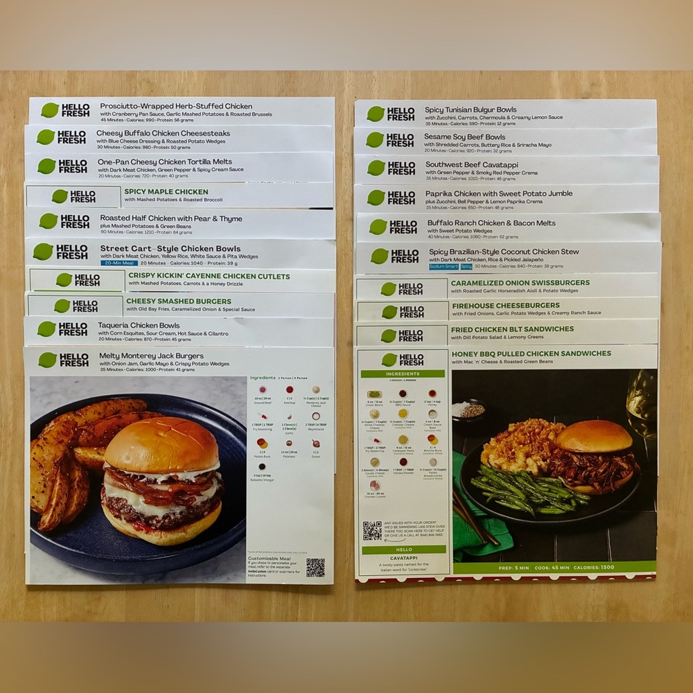 Hello Fresh Recipe Cards Lot of 20 Assorted Recipes Chicken Beef Vegan